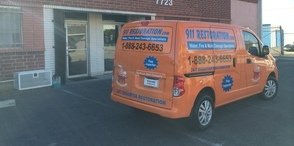 Water and Mold Damage Restoration Van Being Prepped For Job